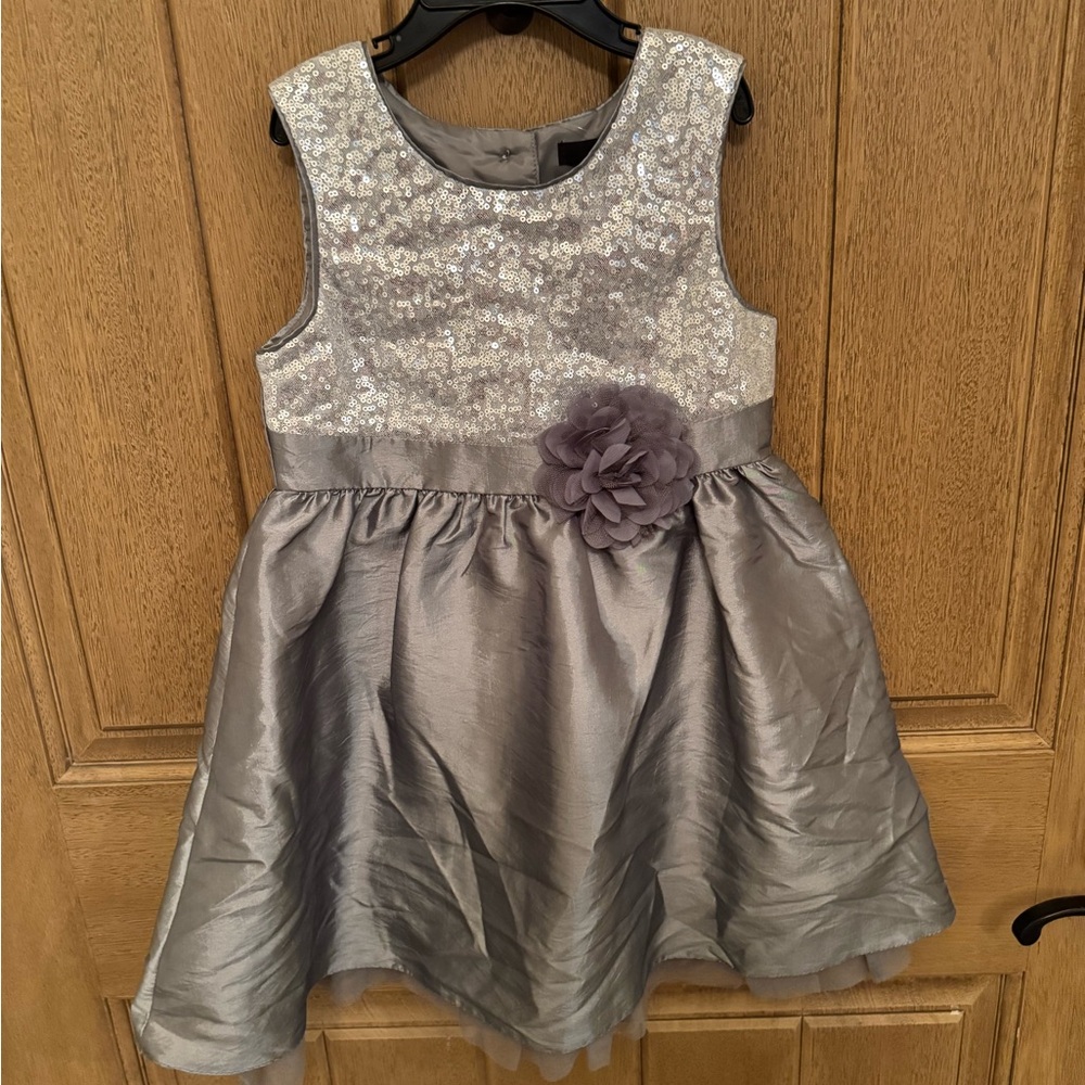 George Silver Kids Dress with Floral Detail